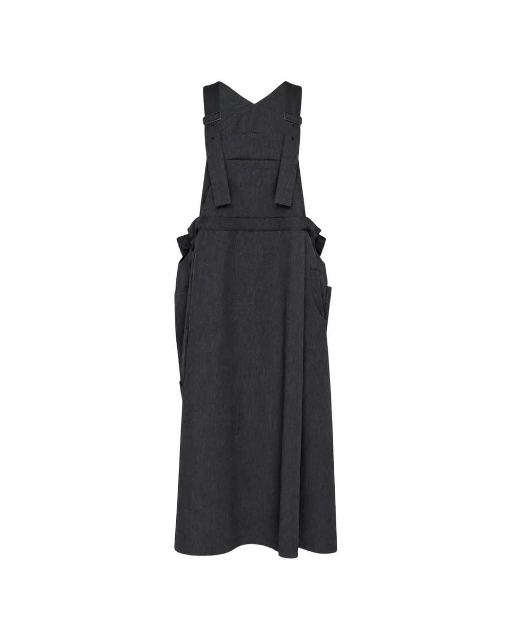 Y's Yohji Yamamoto Black Pinafore-Style Draped Maxi Dress