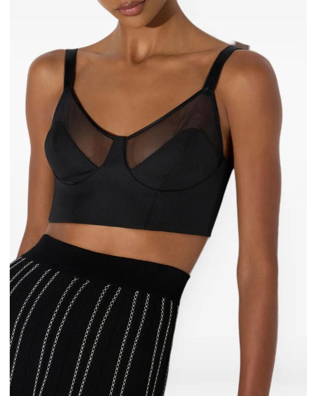 Elisabetta Franchi Black Cool Wool And Tulle Top