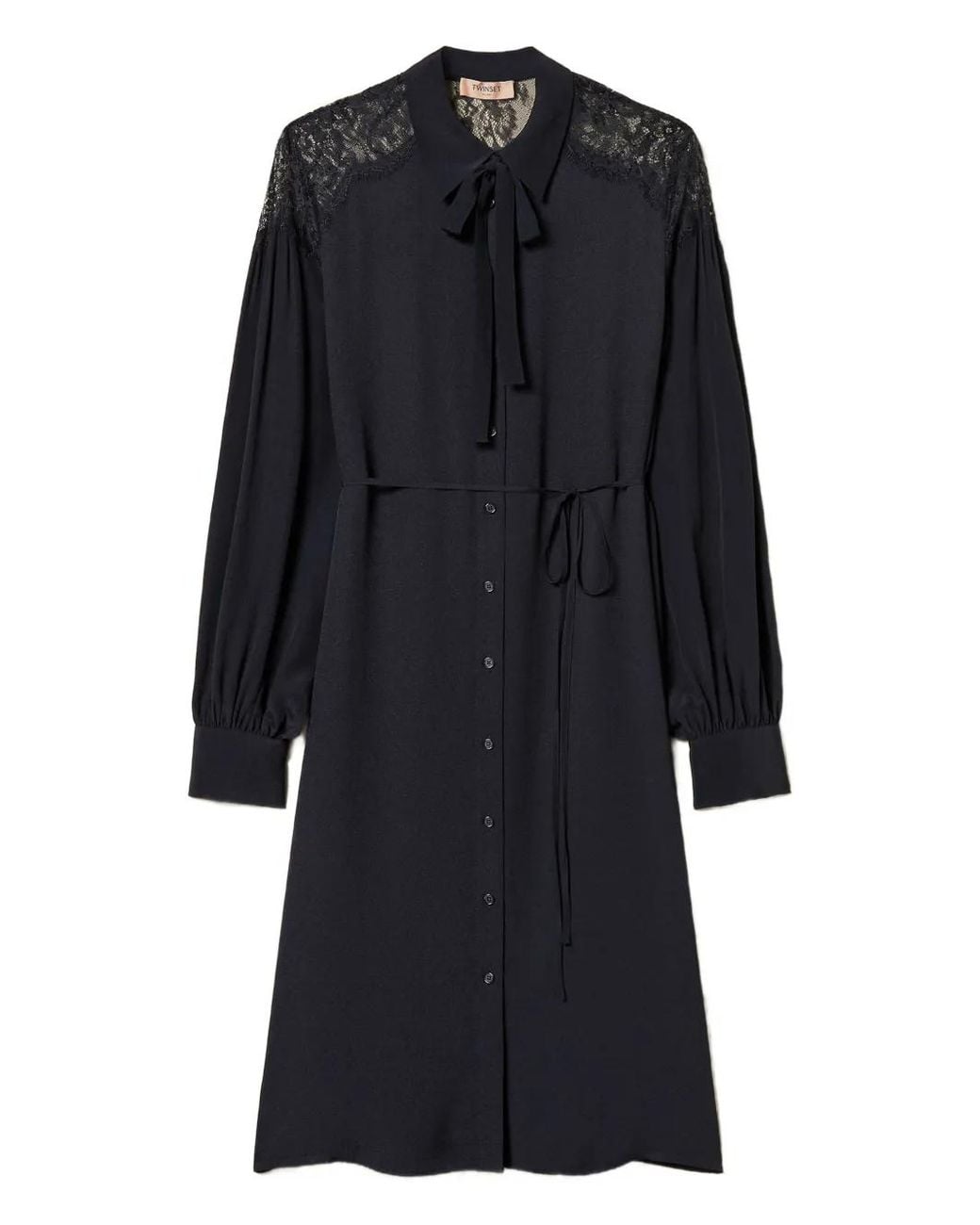 Twinset Blue Midi Georgette And Lace Dress