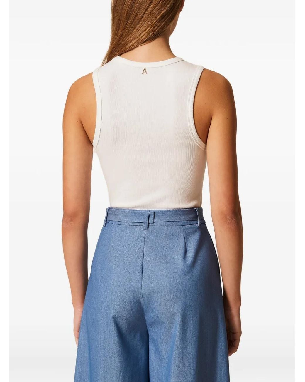 Twinset White Ribbed Top With Embroidery