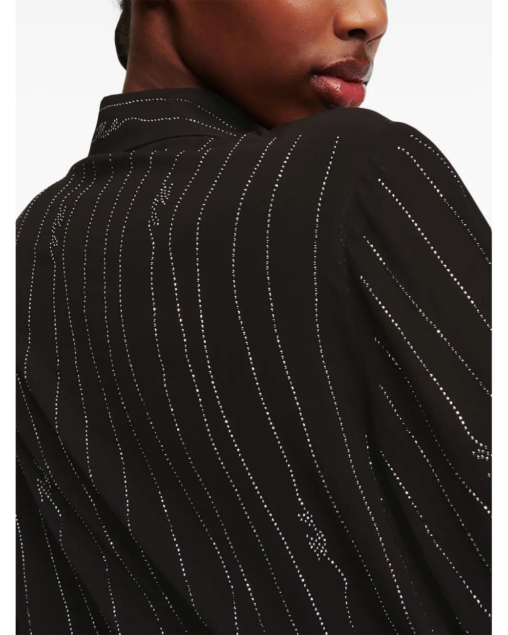 Karl Lagerfeld Black Pinstriped Rhinestone-Embellished Shirt