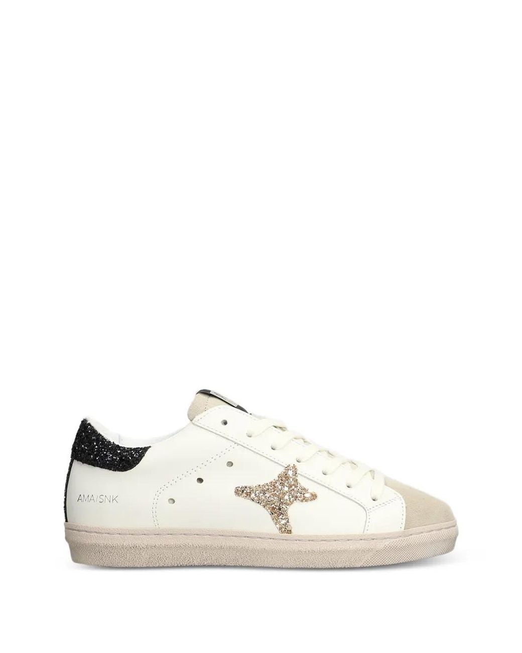 AMA BRAND White Glitter-Embellished Star-Patch Sneakers
