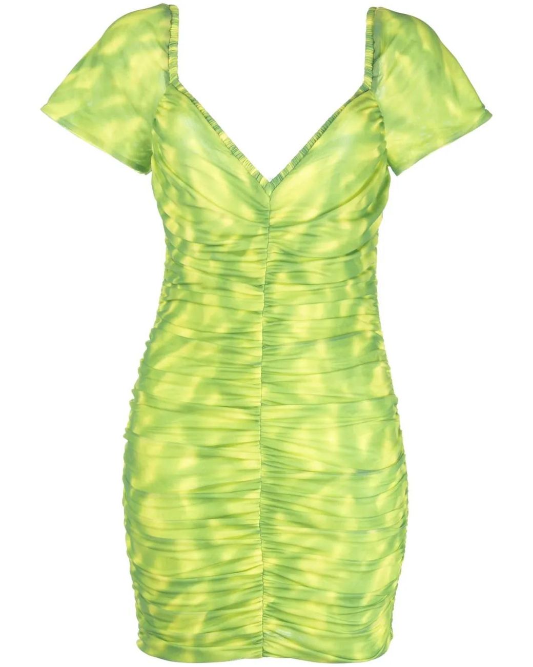 ROTATE BIRGER CHRISTENSEN Yellow Tie-Dye Ruched Minidress
