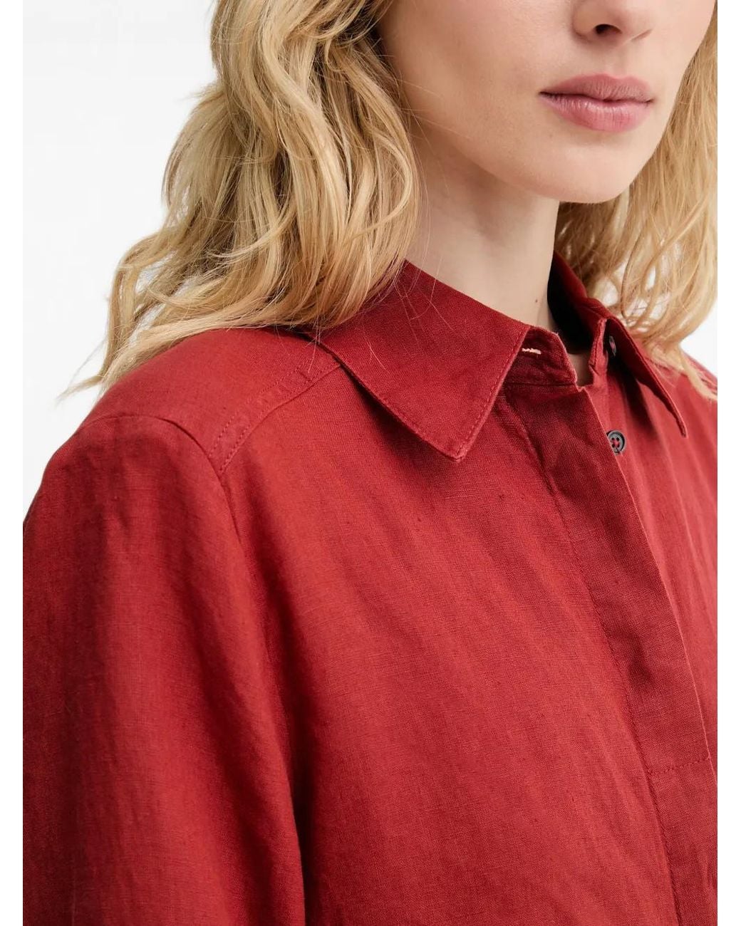 Marc O' Polo Button-Down Linnen Blousejurk in het Red