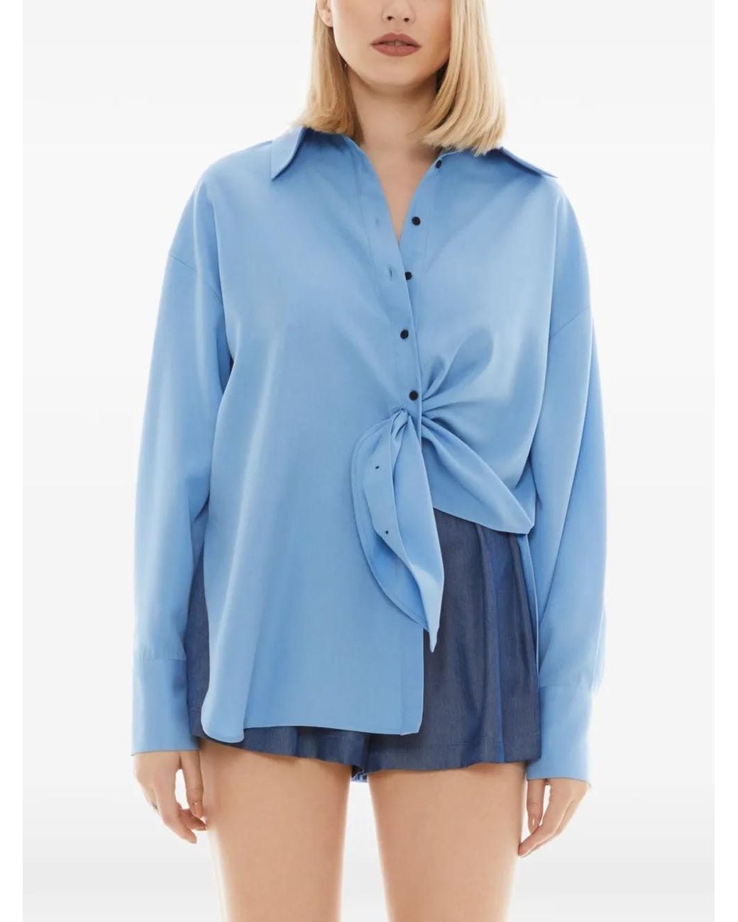 Tessitura Body Couture Blue Middle Cut Tie-Waist Shirt
