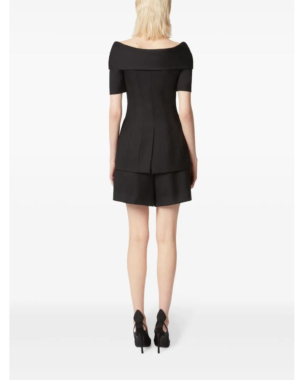 Nina Ricci Black Pleat-Detail Wide-Leg Wool Shorts