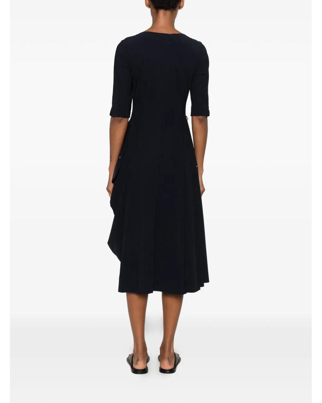High Black Crew-Neck Midi Dress