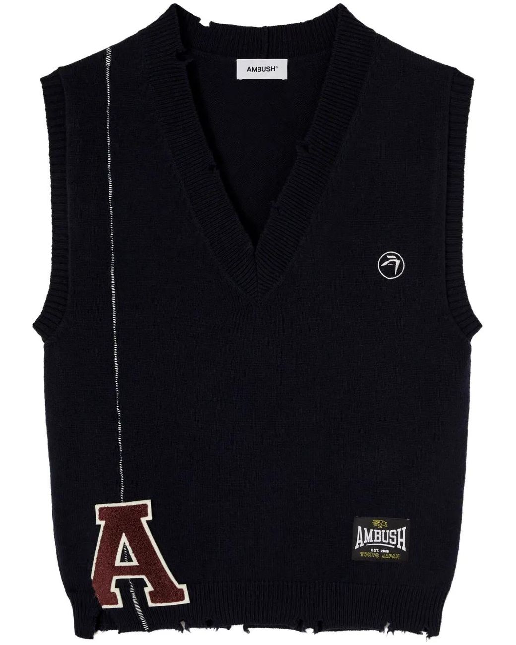 Ambush Black Raw-Cut Knitted Wool Vest for men