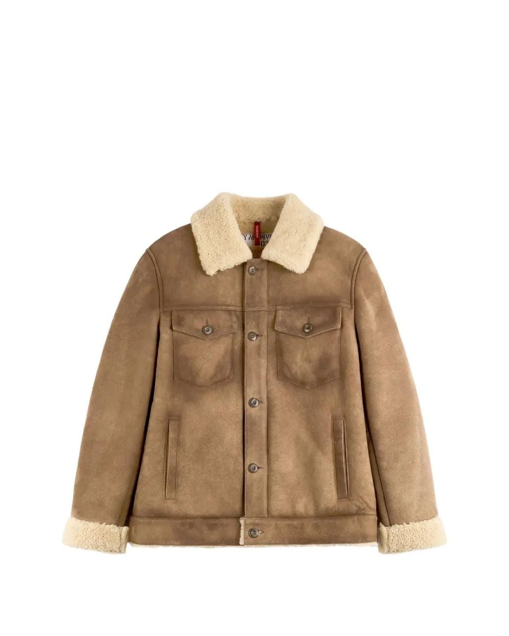 Fay Natural Shearling-Trim Button-Up Jacket for men