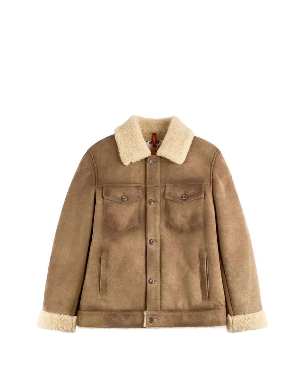 Fay Natural Shearling-Trim Button-Up Jacket for men