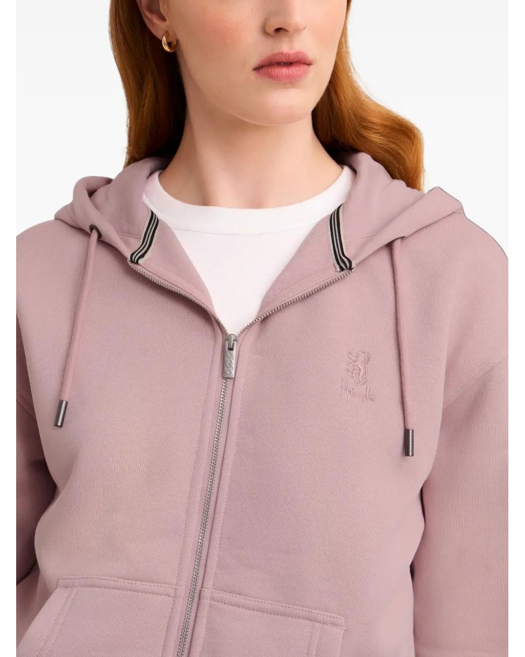 Pringle of Scotland Pink Logo-Embroidered Zip-Up Hoodie