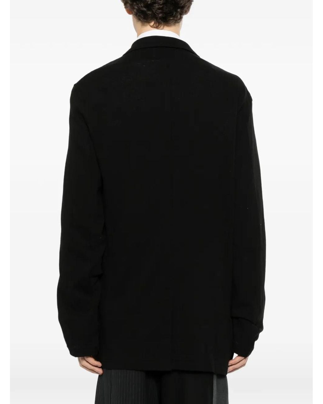 Yohji Yamamoto Black Button-Up Chest-Pocket Blazer for men