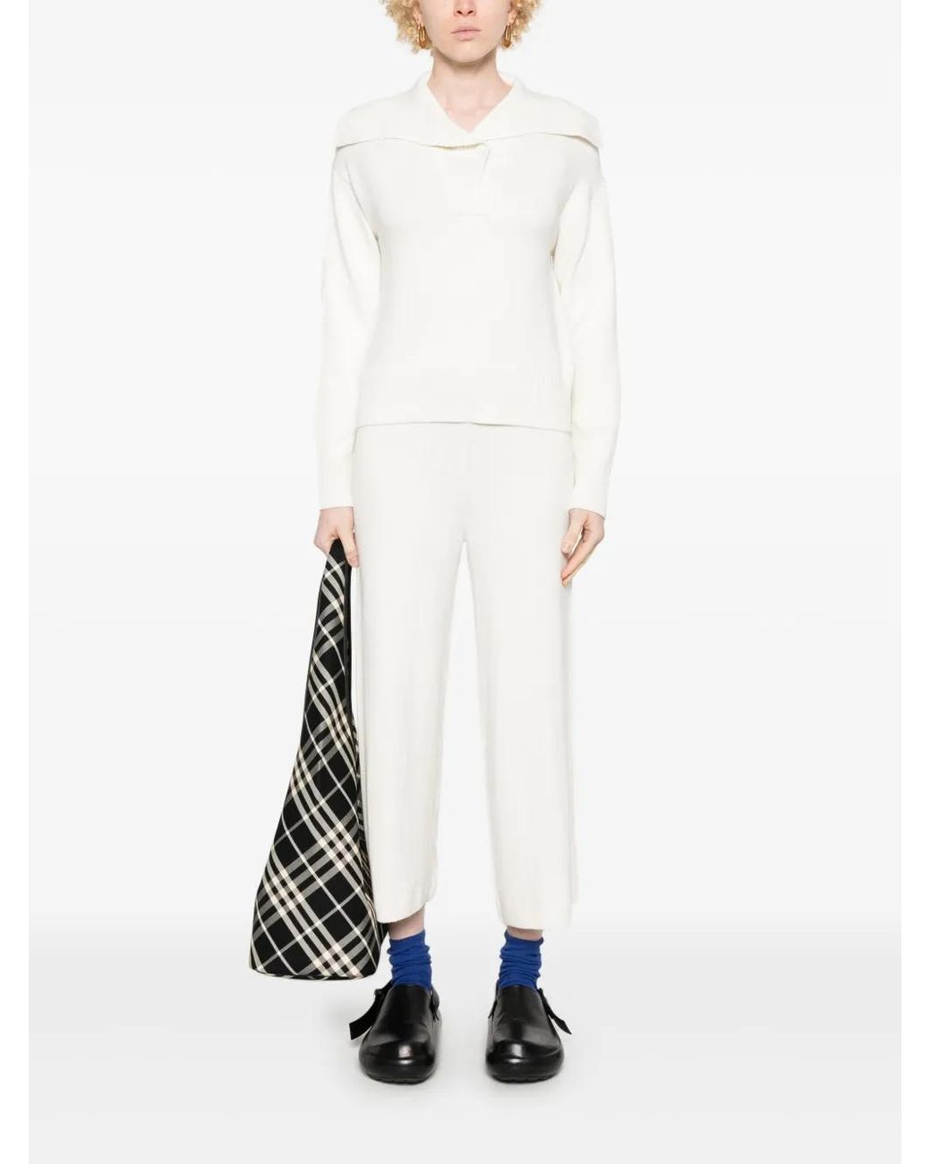 Joseph White Knitted Polo Sweater