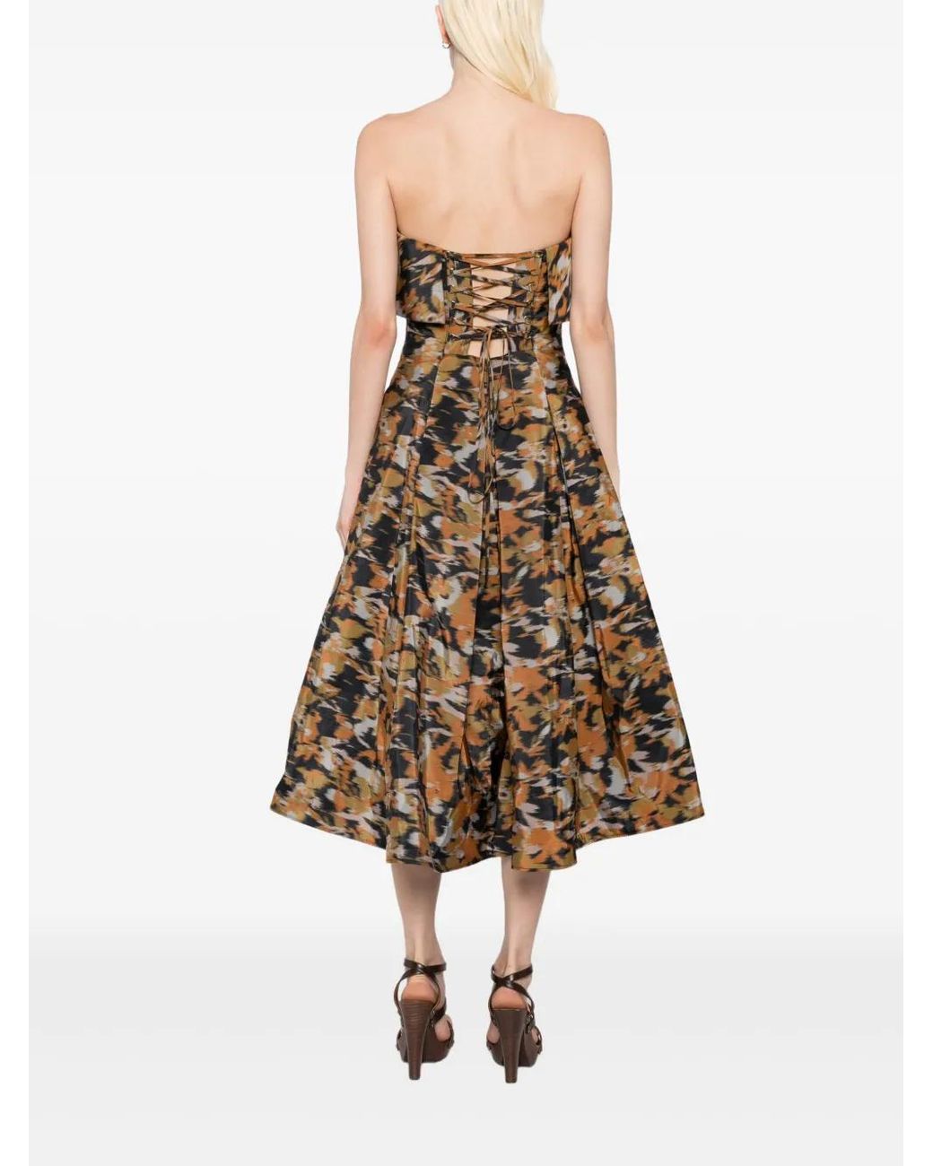 Amsale Orange Printed Pleated Dress