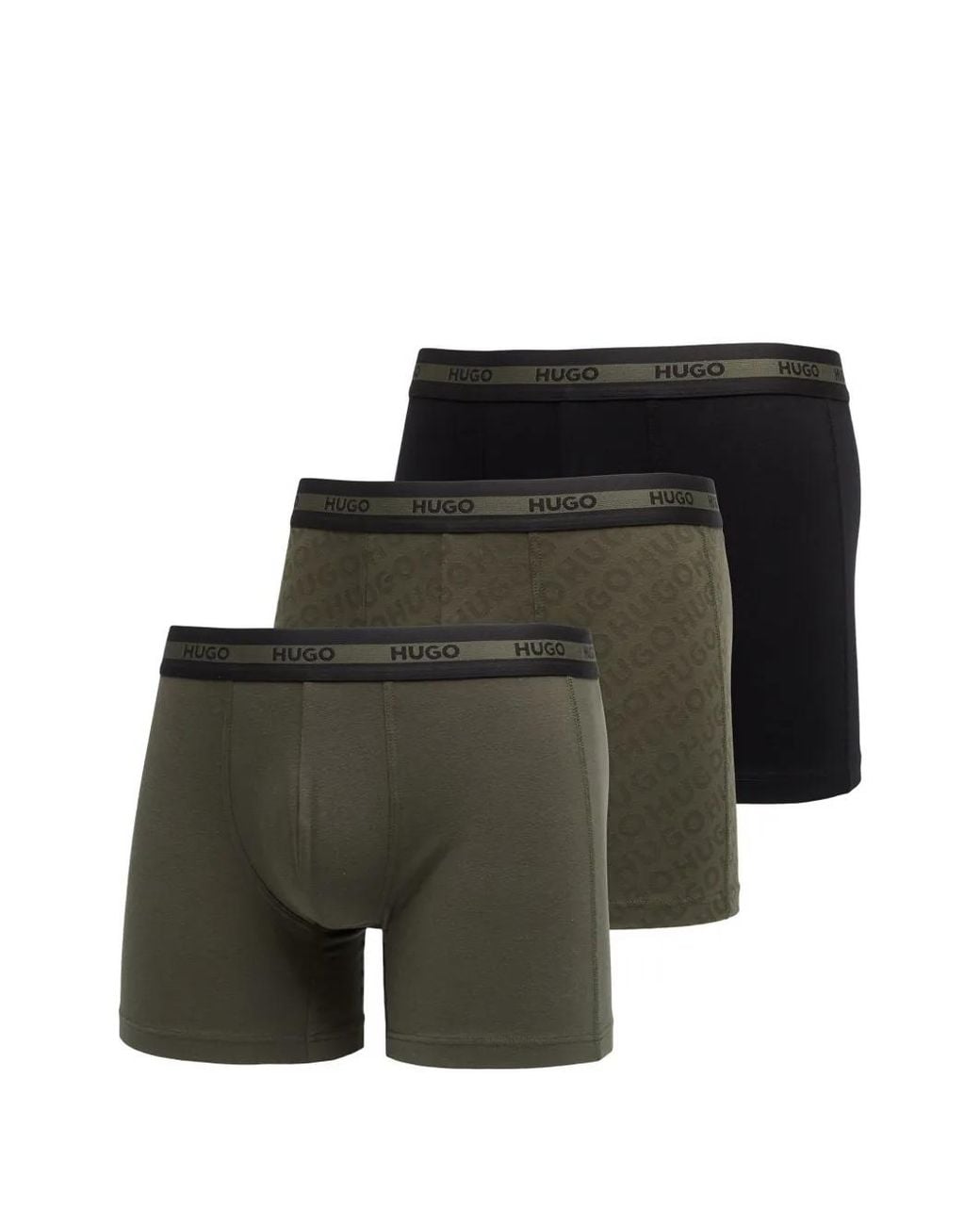 HUGO Green Logo-Waistband Boxer Briefs (Set Of Three) for men