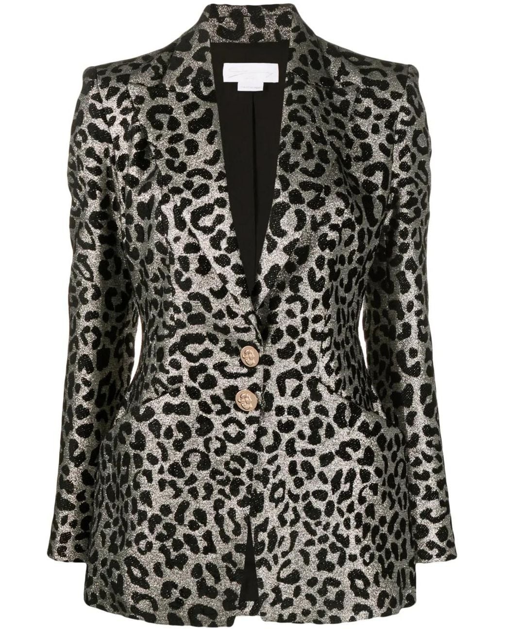 Genny Black Leopard-Jacquard Single-Breasted Blazer
