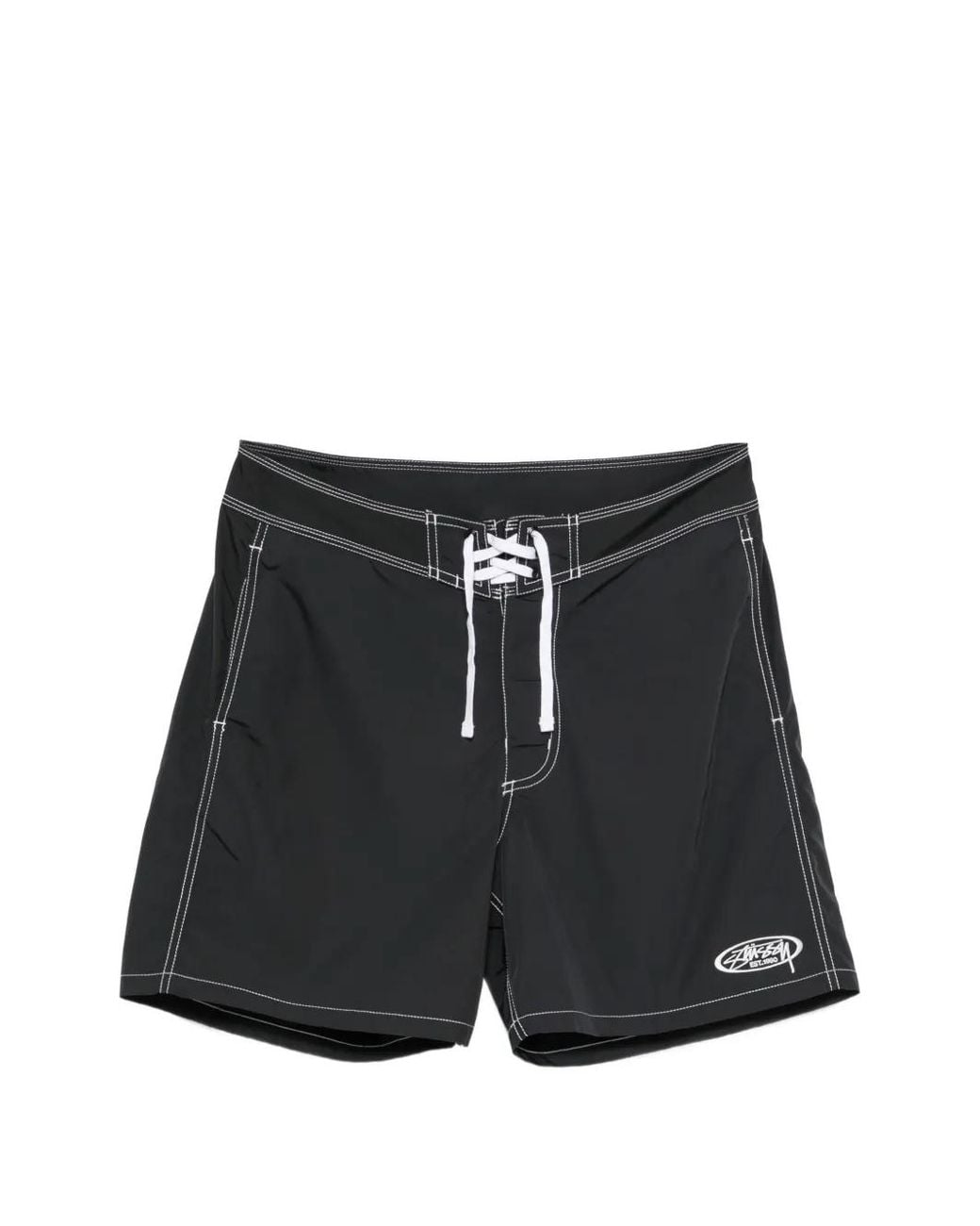 Stussy Black Contrast-Stitch Logo-Patch Shorts