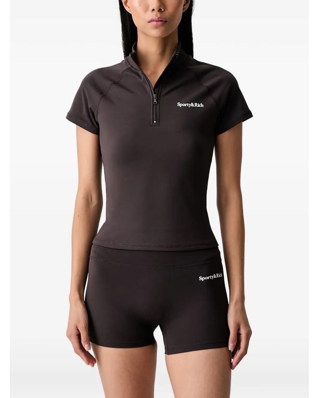 Sporty & Rich Black T-Shirt Zippé À Manches Raglan