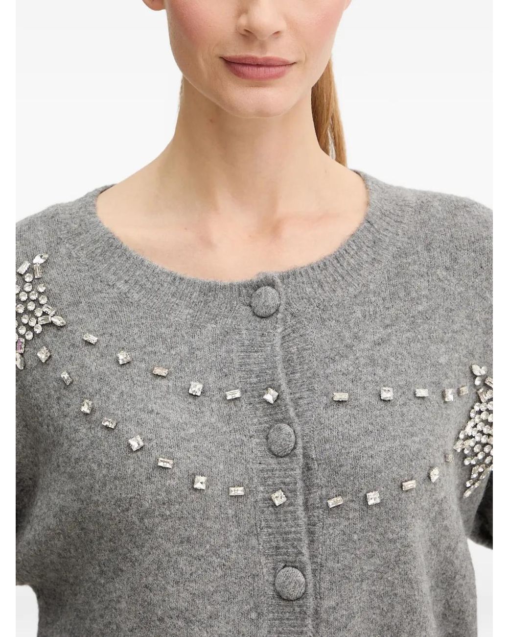 Fracomina Gray Stone-Embellishment Button-Fastening Cardigan