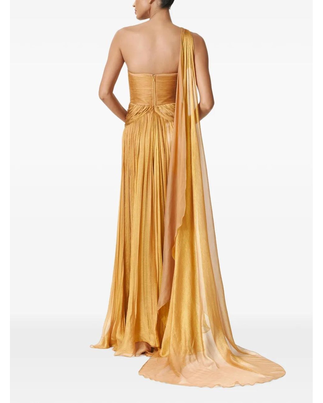 IRIS SERBAN Orange One-Shoulder Draped Gown