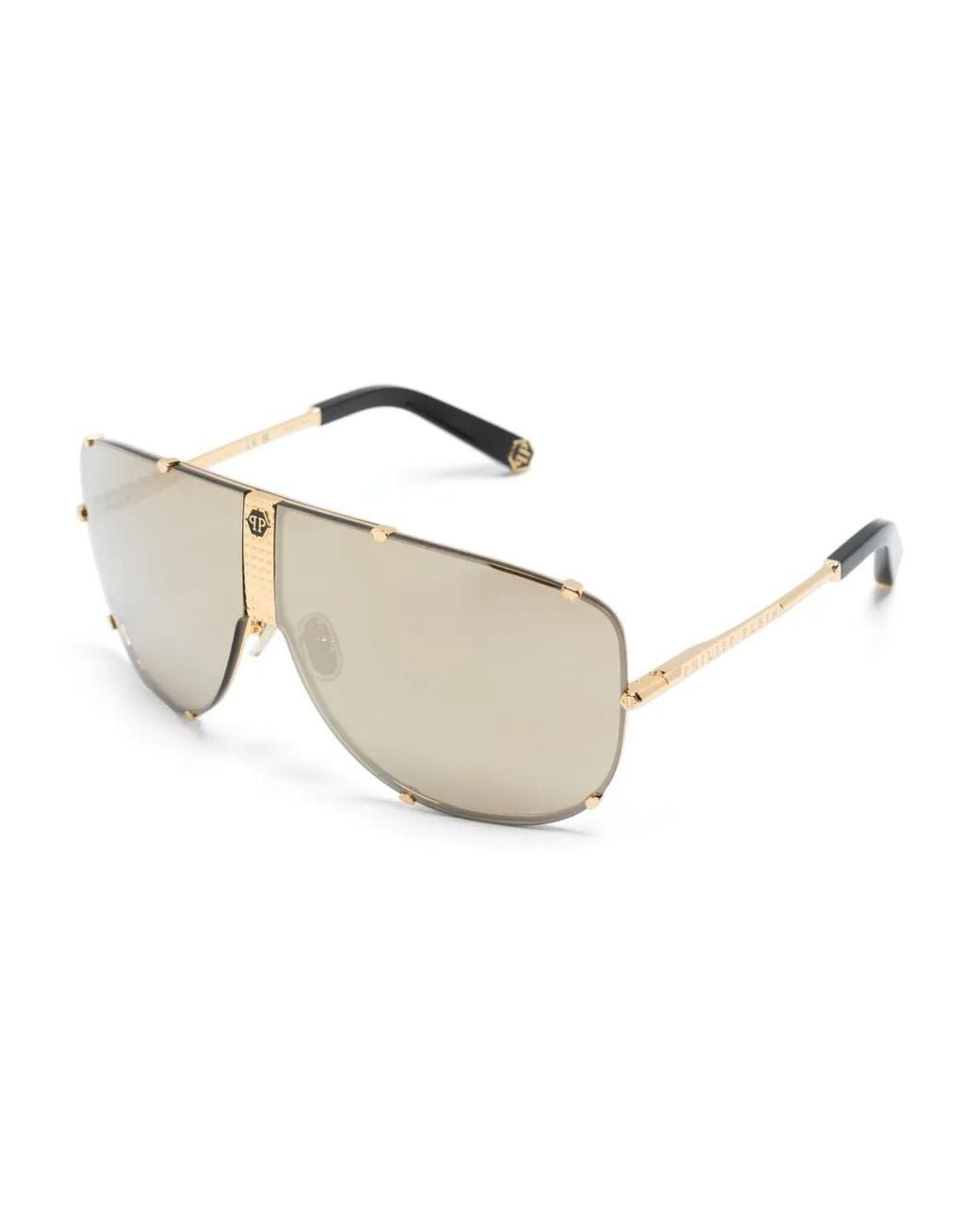 Philipp Plein Natural Logo-Plaque Shield-Frame Sunglasses for men