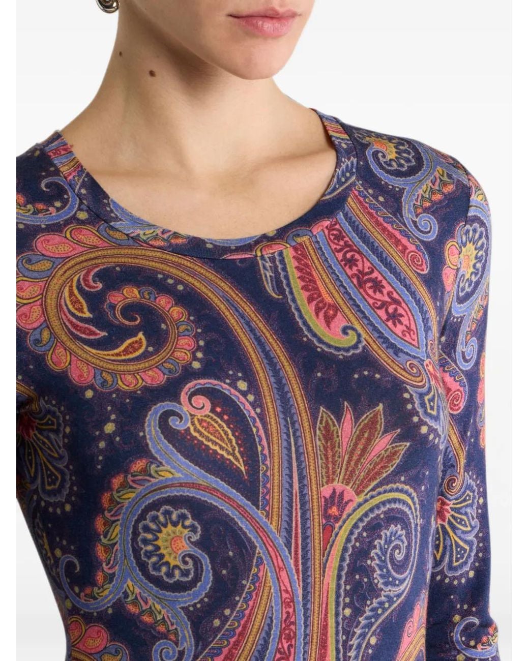 Etro Blue Jersey Sweater With Paisley Motif