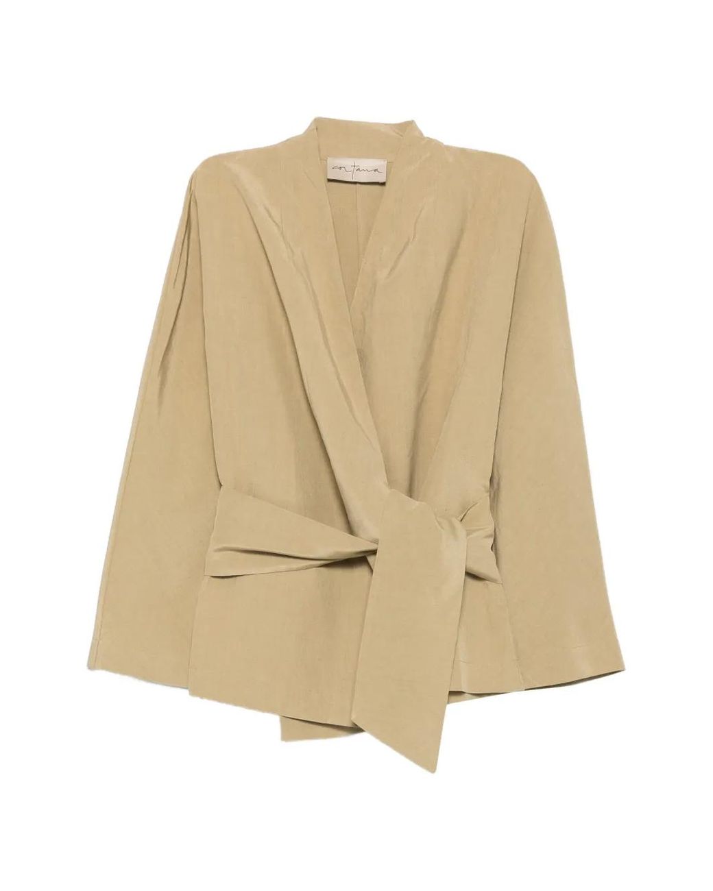 Cortana Natural Simona Wrap-Style Belted Jacket