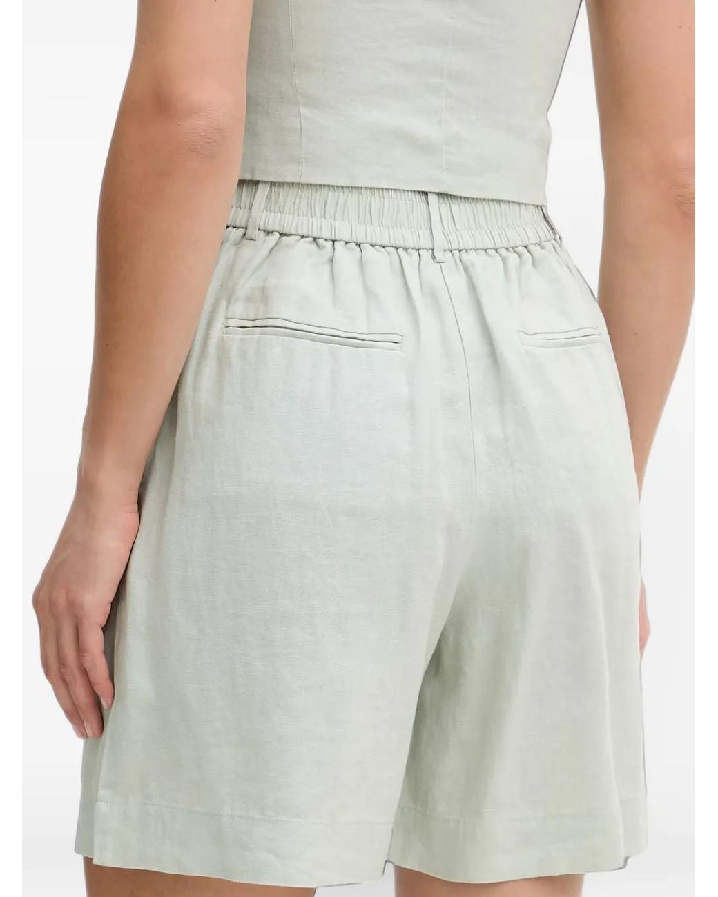 Benetton Green Pleated High-Waisted Tailored Shorts