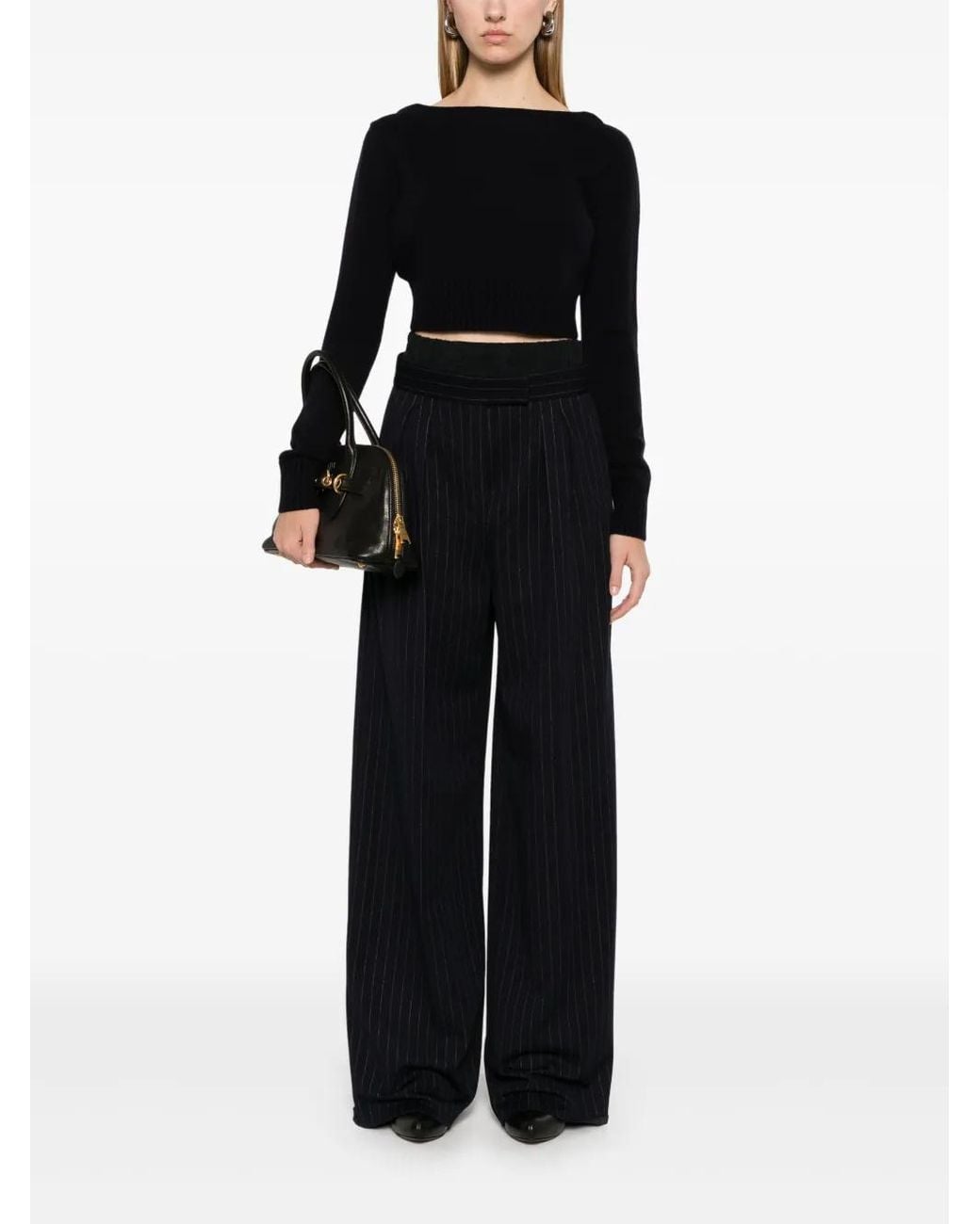 Max Mara Black Cropped Wool-Cashmere Knitted Sweater