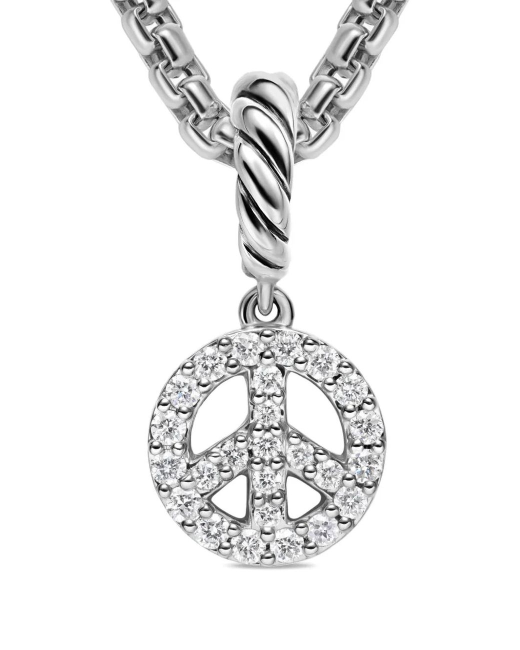 David Yurman Metallic Micro Pavé Peace Sign Diamond Necklace