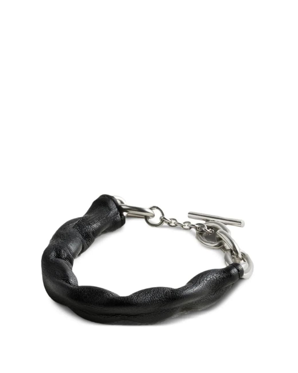 Maison Margiela Black Leather-Wrapped Chain-Link Bracelet