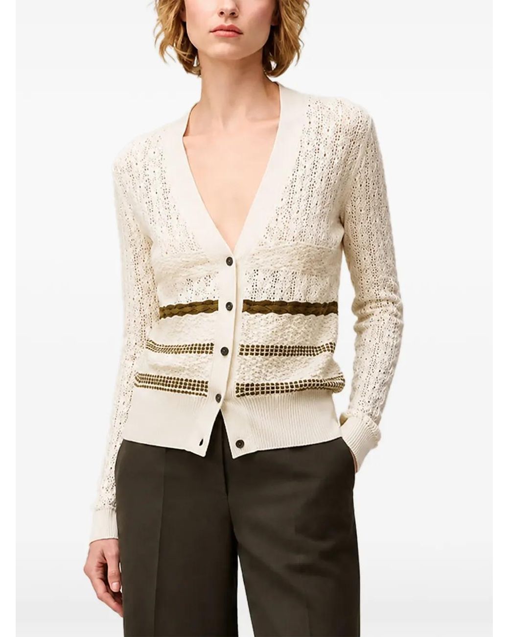 RETORI White Mix-Stitch Knit Cardigan