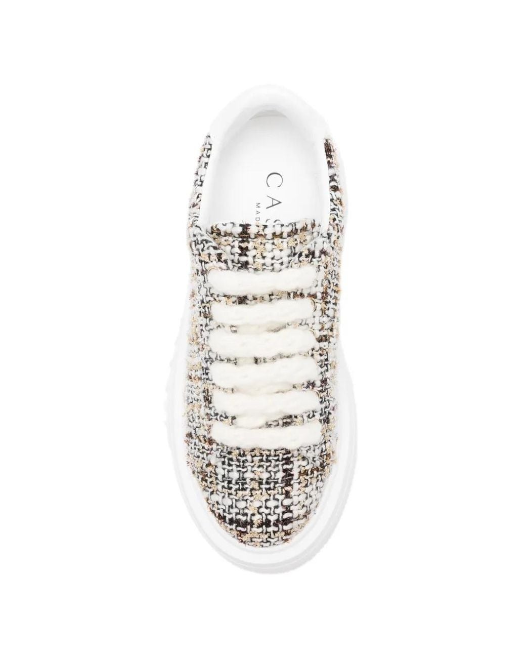Casadei White Tweed Platform Sneakers
