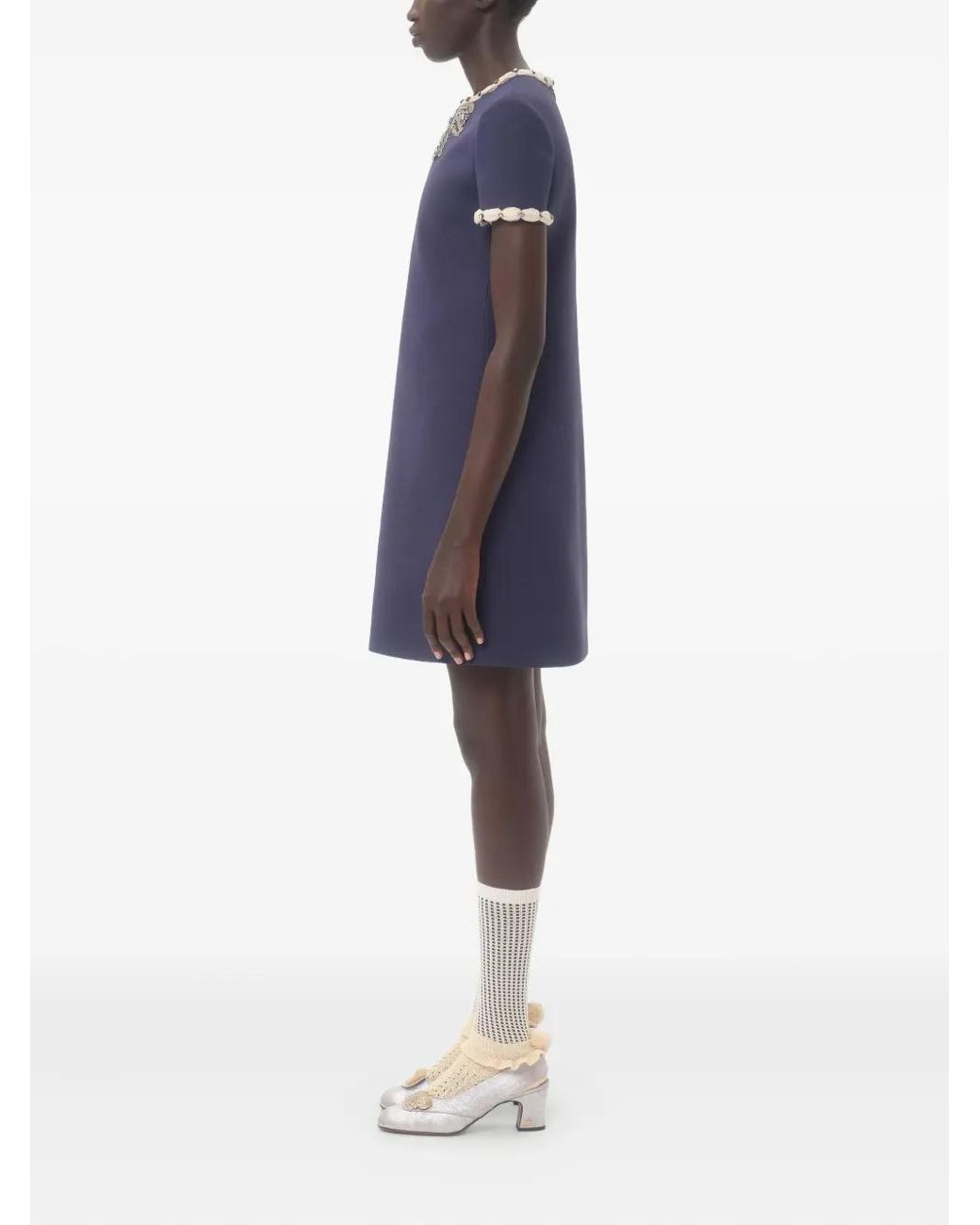 Valentino Garavani Blue Embroidered Crepe Couture Short Dress
