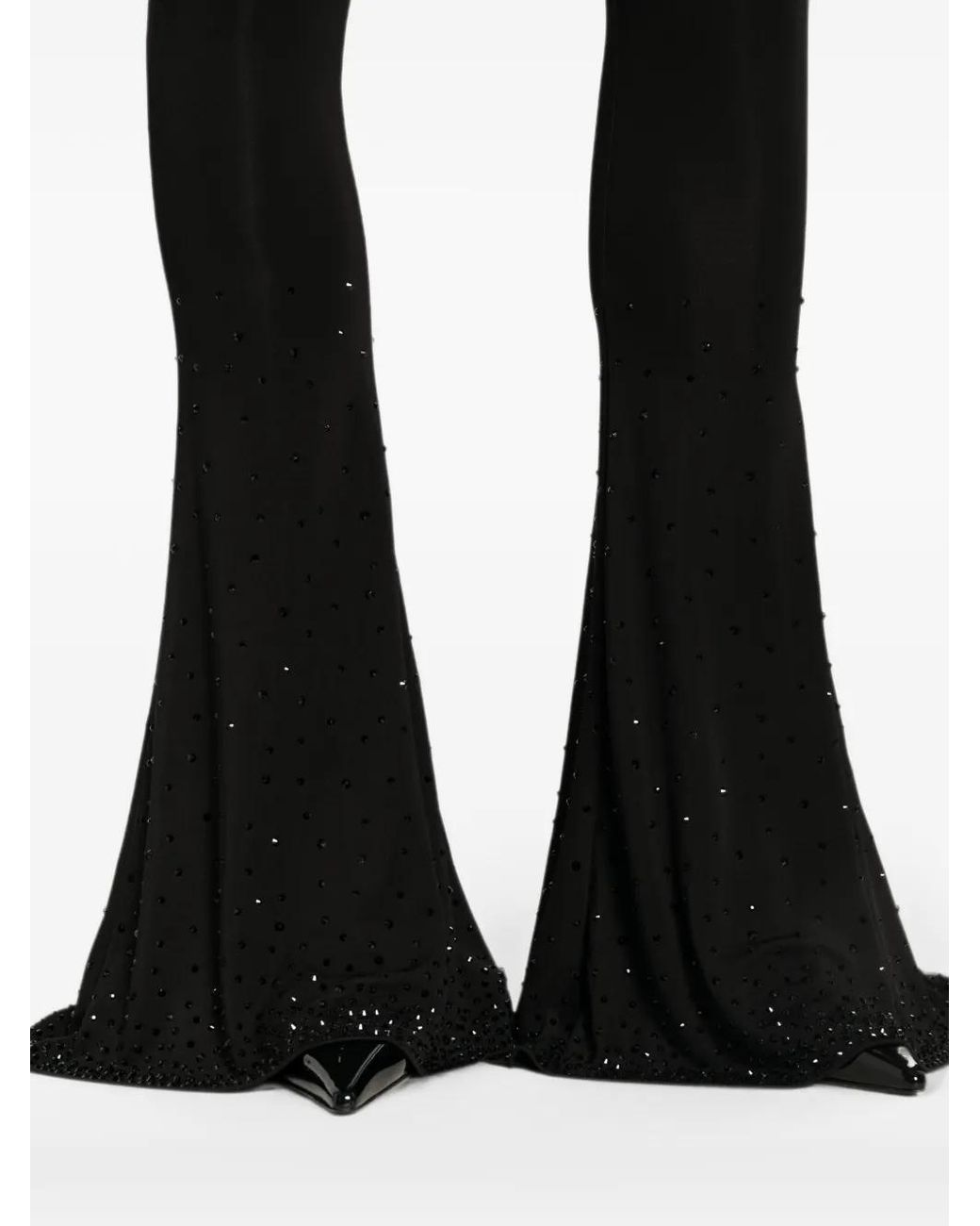 Patrizia Pepe Black Rhinestone-Embellished Flared Trousers