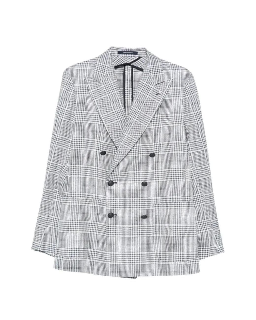 Tagliatore Gray Plaid-Pattern Double-Breasted Blazer for men
