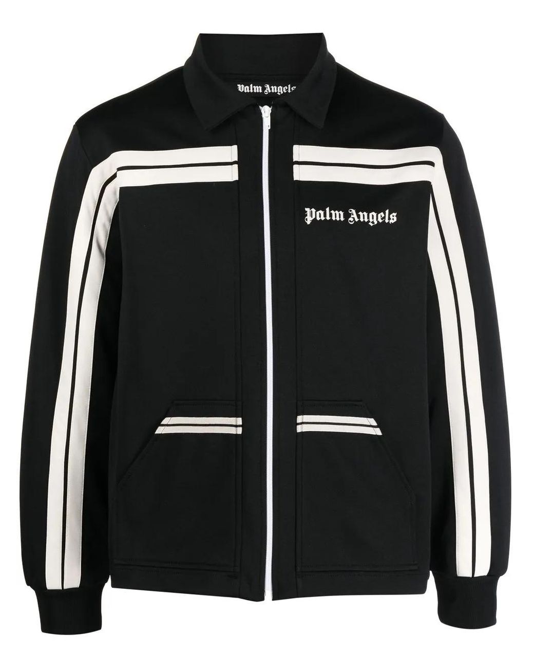 Palm Angels Black Logo-Print Panelled Zip-Up Jacket for men