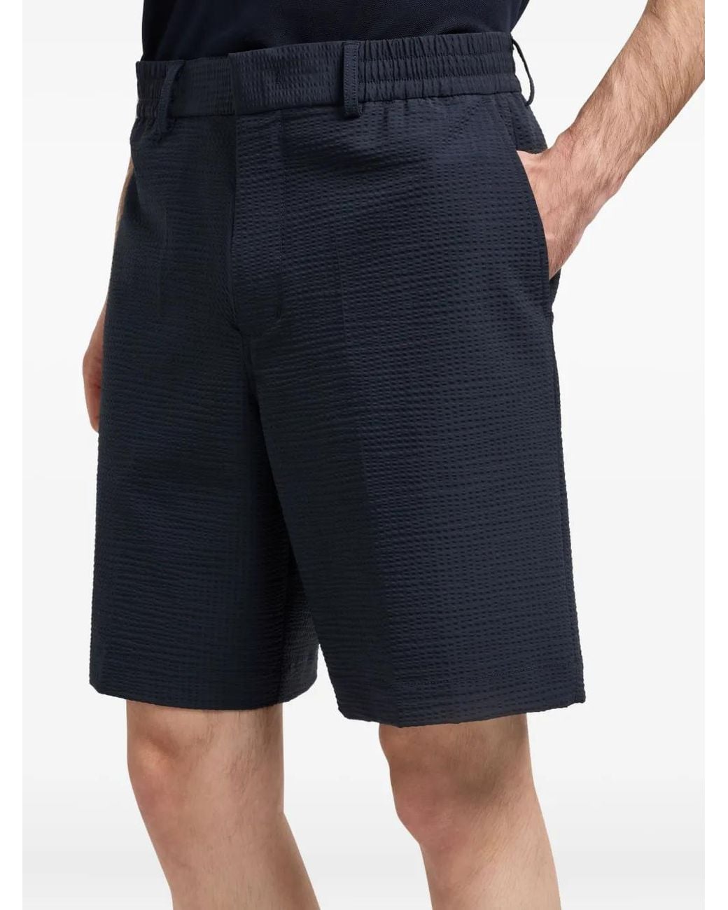 Emporio Armani Blue Seersucker Elastic-Waist Shorts for men