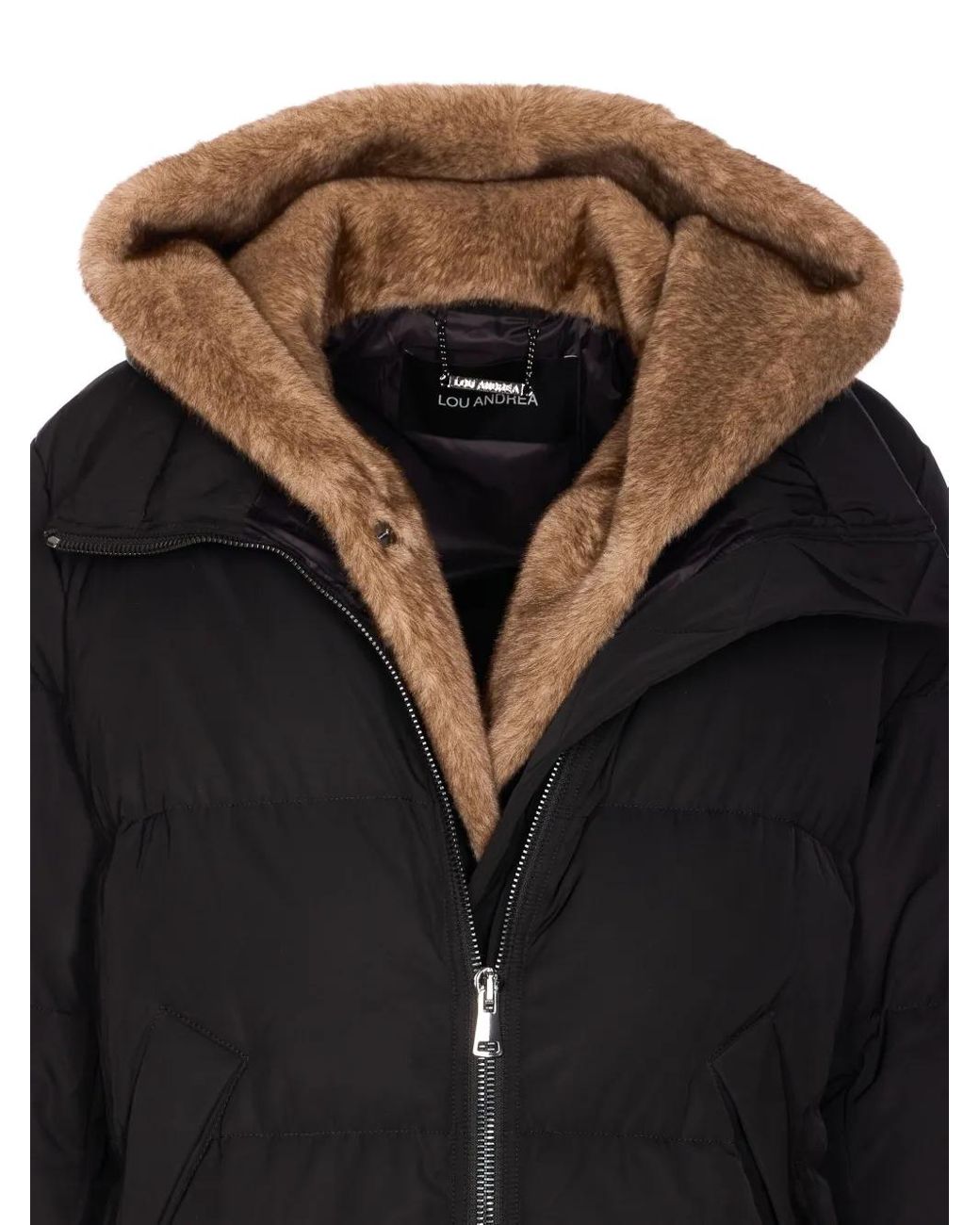 Lou Andrea Hooded Zip-Front Parka Coat in Black | Lyst