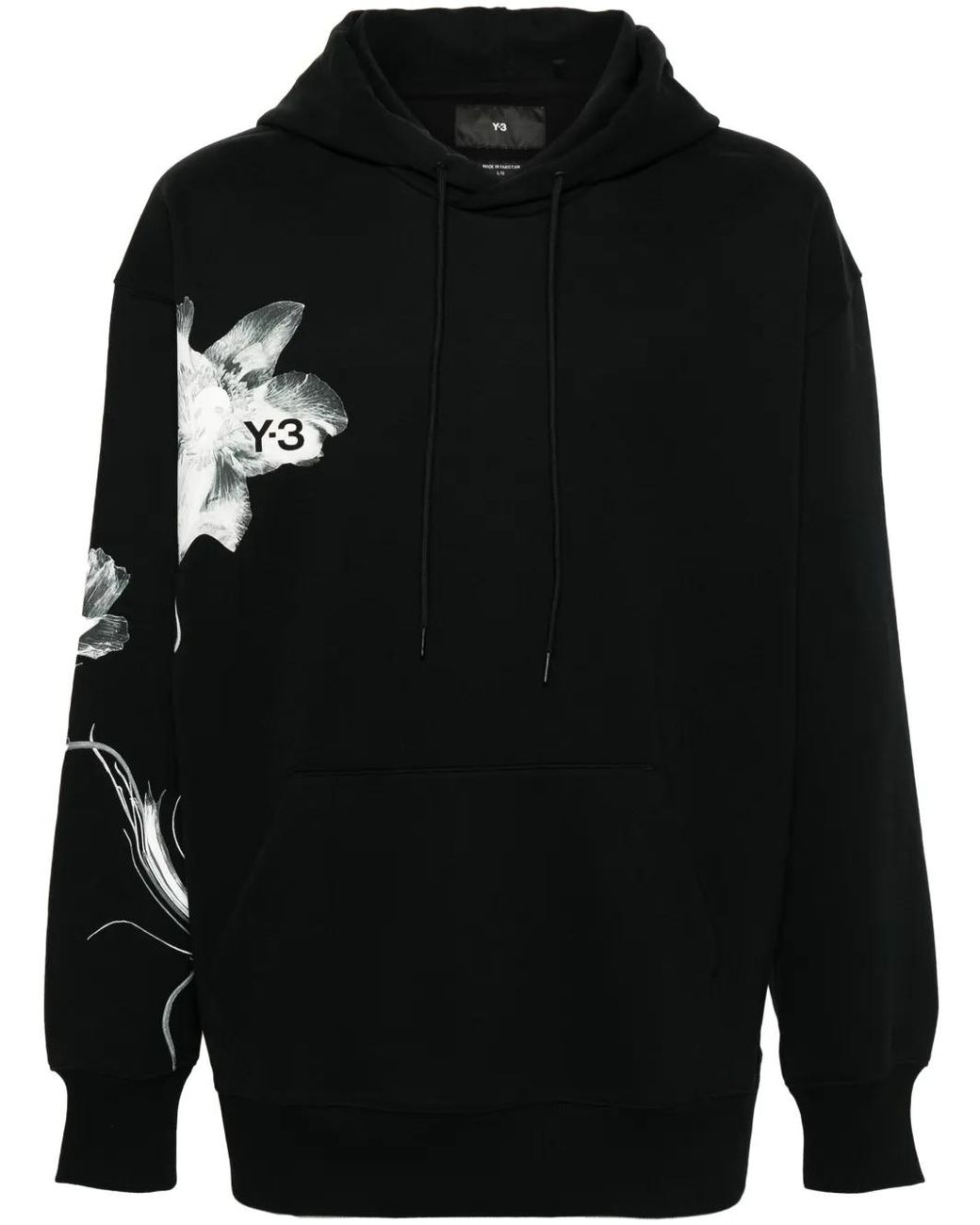 Y-3 Black Floral-Print Drawstring Hoodie