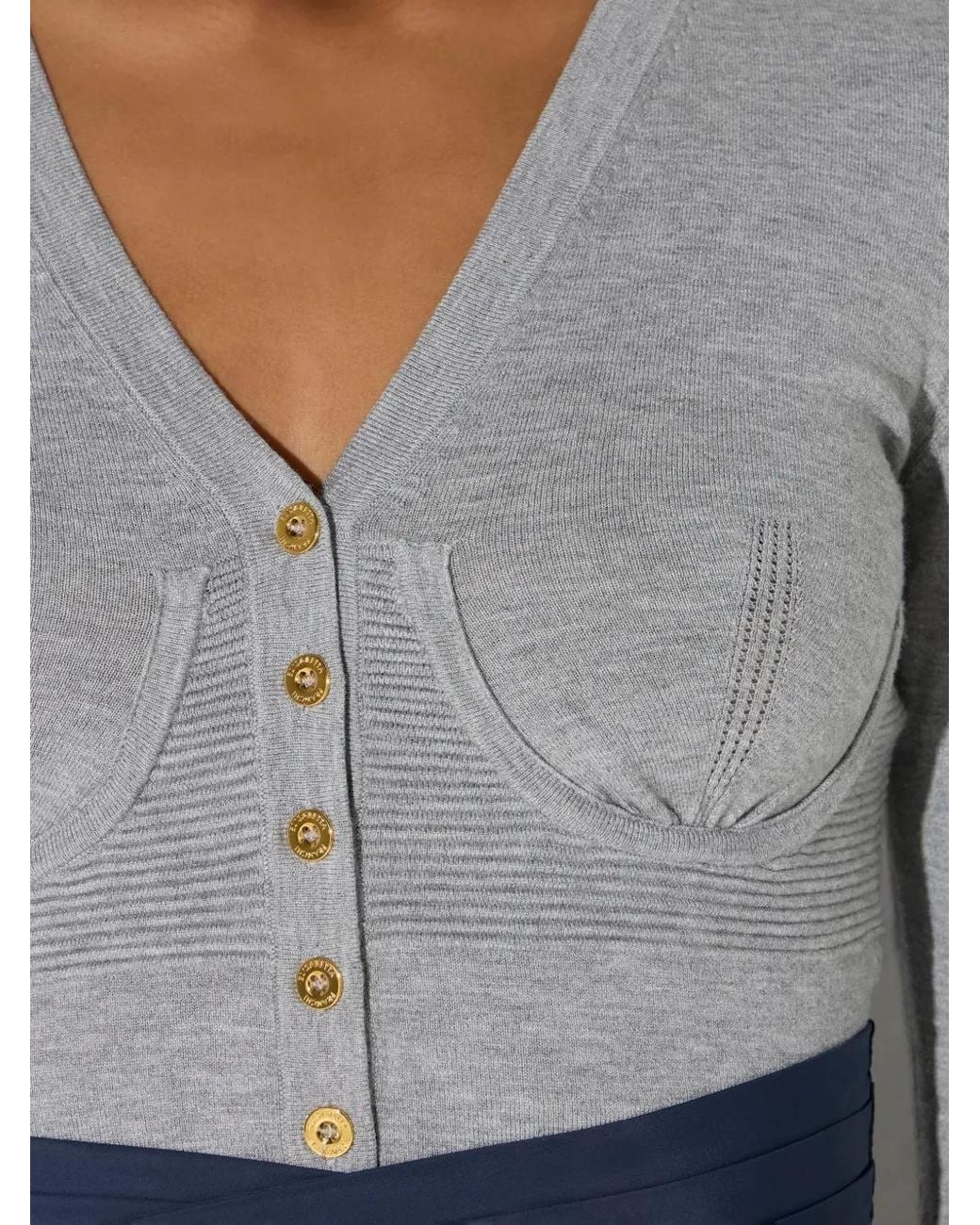 Elisabetta Franchi Gray Knit Bustier-Style Cardigan