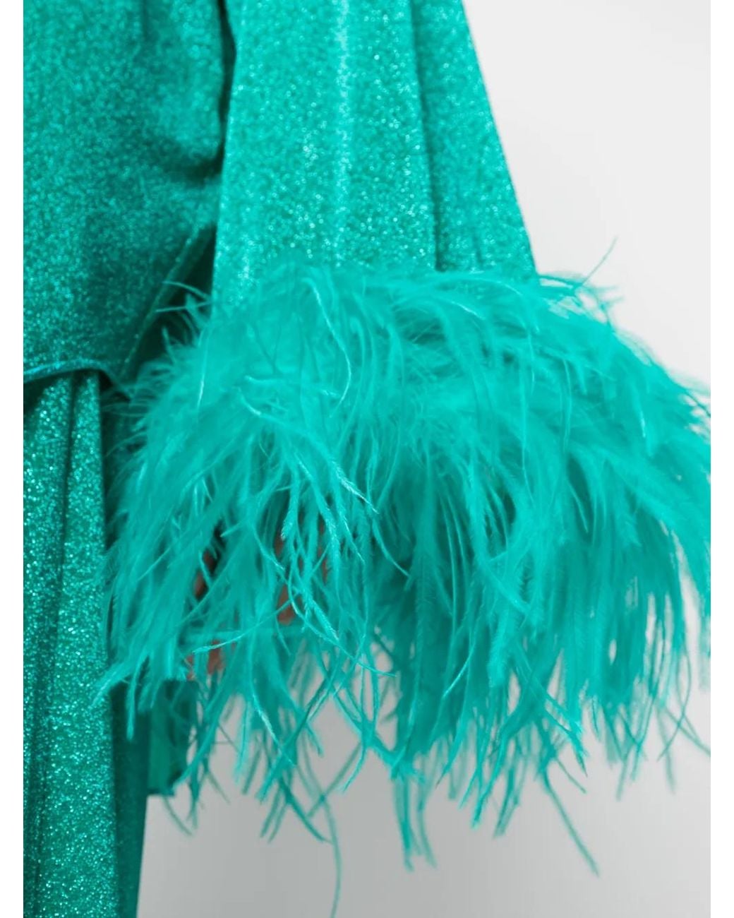Oseree Green Feather-Trim Detail Blouse