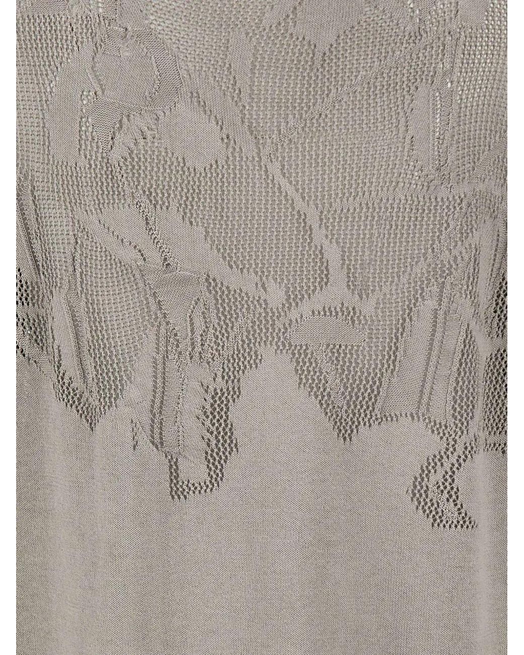 Kangra Gray Openwork-Knit Cotton Top