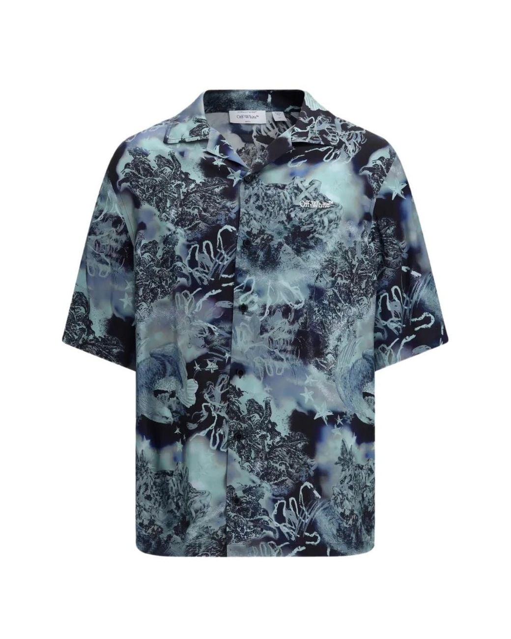 Off-White c/o Virgil Abloh Blue Printed Bowling Shirt for men