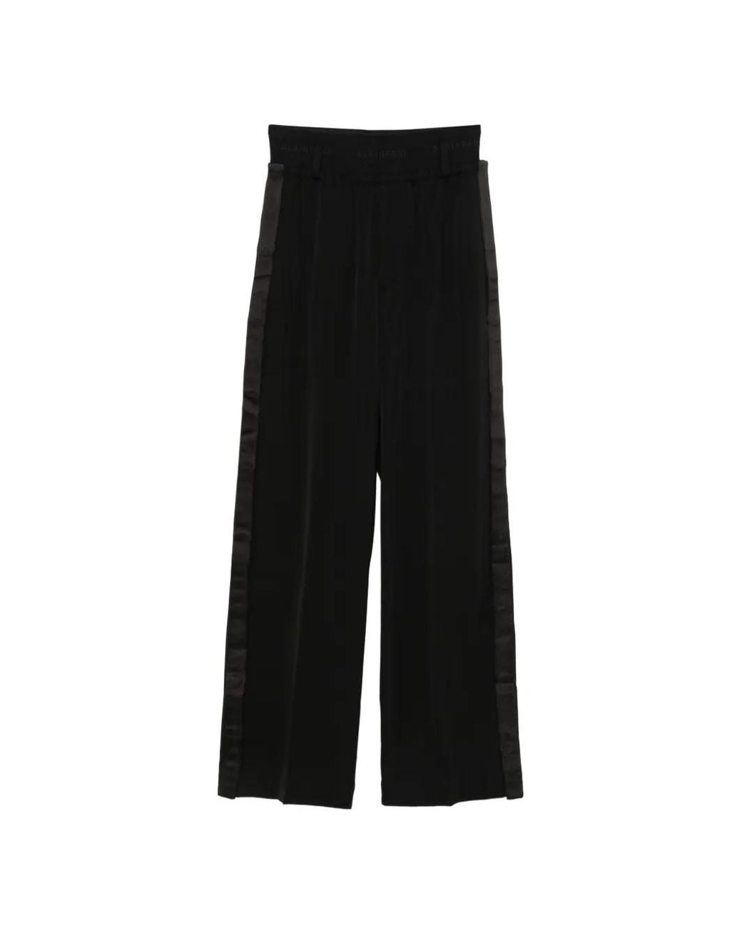 ALAINPAUL Black Satin-Stripe Wide-Leg Trousers