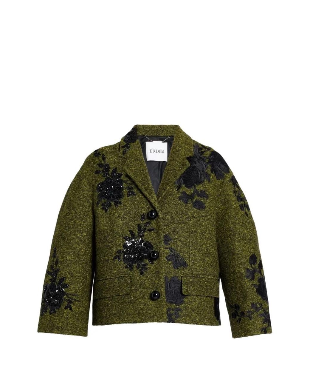 Erdem Green Embroidered Cropped Jacket