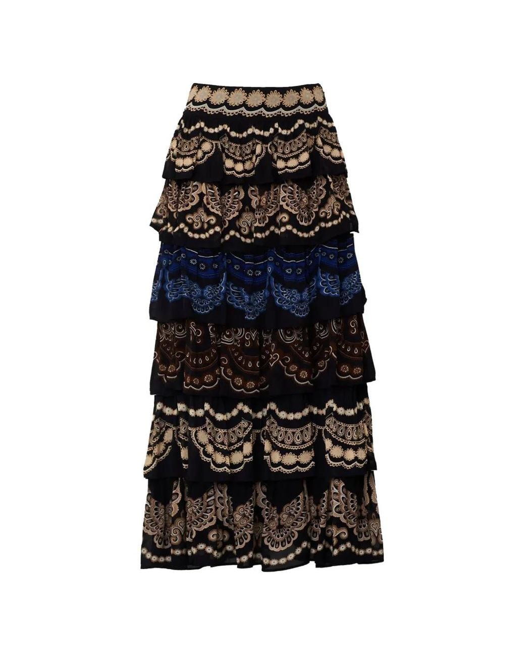 Farm Rio Black Nicole Ruffled Maxi Skirt