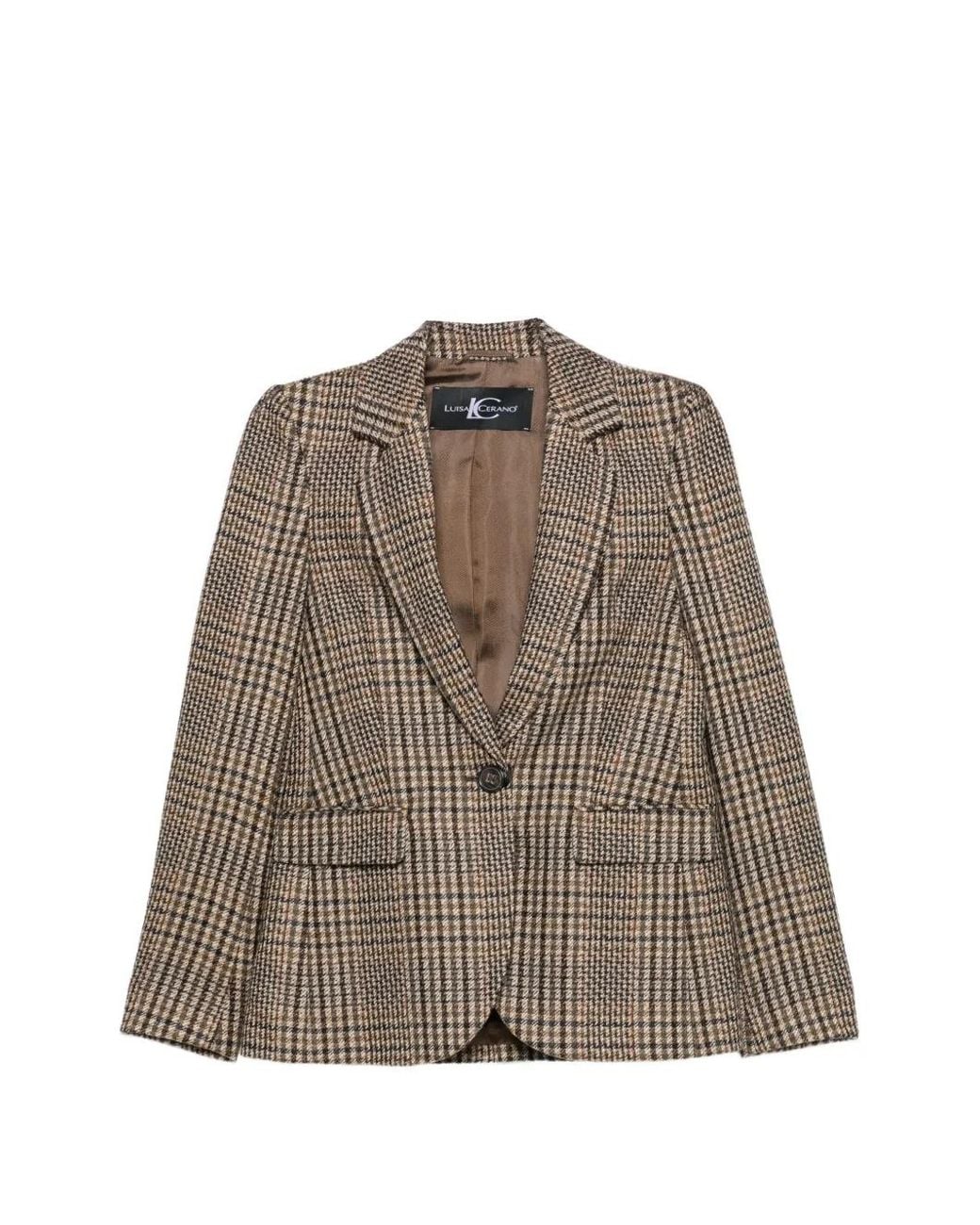 Luisa Cerano Brown Check-Pattern Single-Breasted Blazer