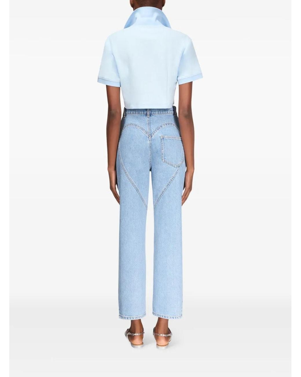 Area Blue Crystal-Embellished Cropped Polo