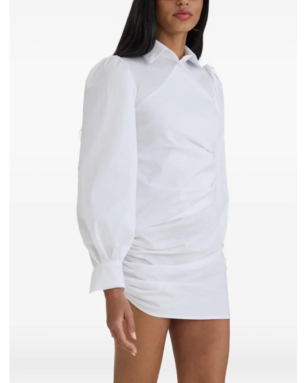 MOOS STUDIO White Ruched Long-Sleeve Dress